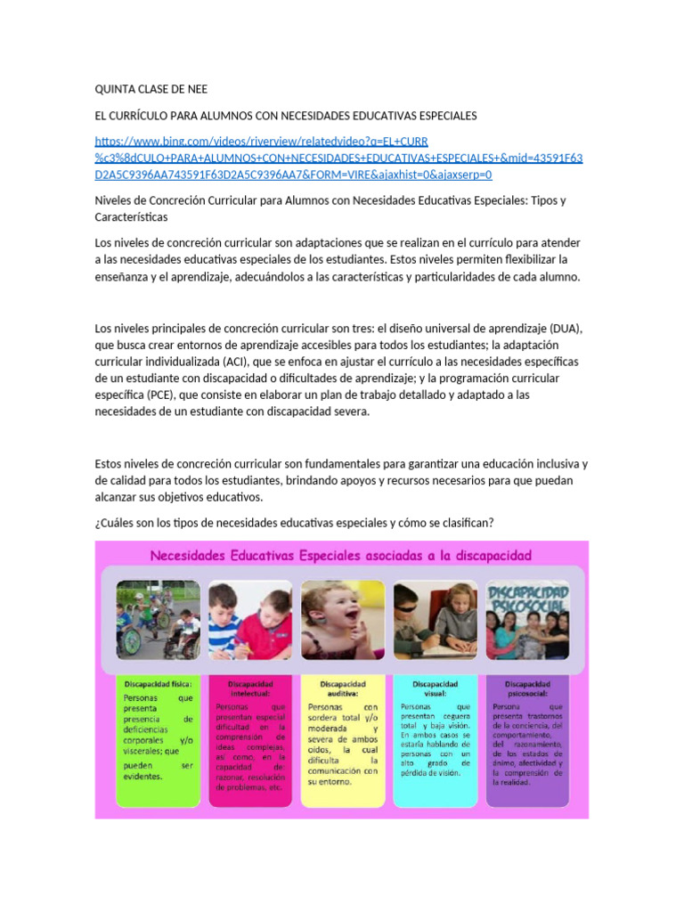 Niveles de Concreción Curricular en NEE | PDF | Plan de estudios ...