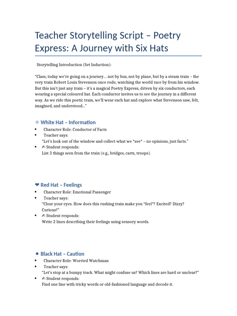 Poetry Express: Six Hats Storytelling | PDF