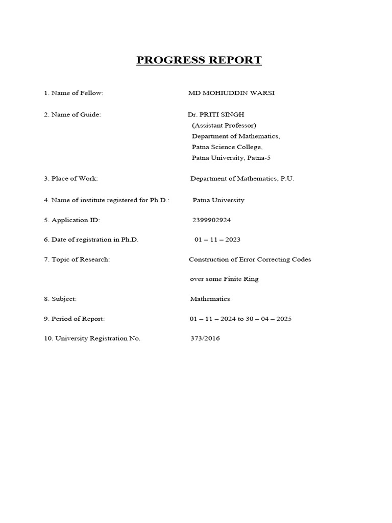 PhD Progress Report on Error Correcting Codes | PDF