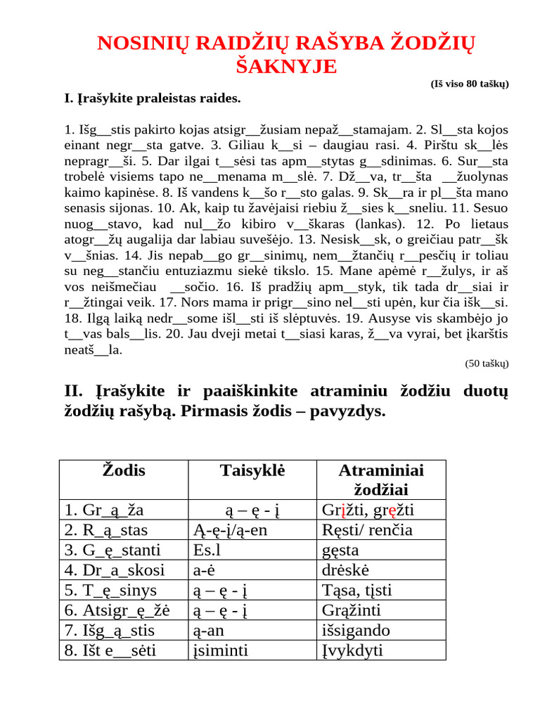 Nosiniu Balsiu Rasyba Saknyje 2 Testas | PDF
