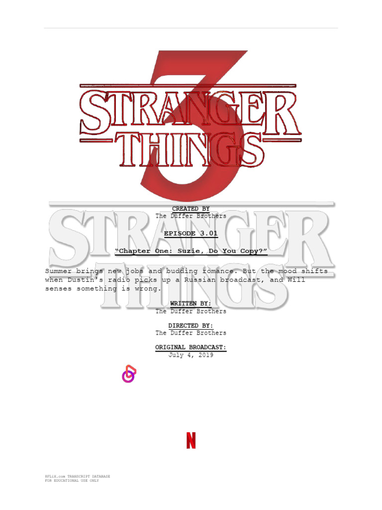Stranger Things Transcript 301 Chapter One Suzie Do You | PDF
