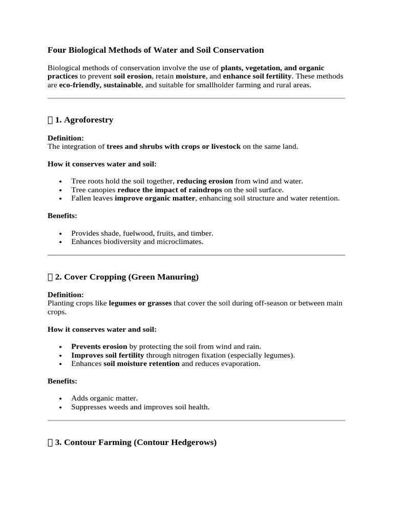 Four Biological Soil Conservation Methods | PDF | Soil | Mulch