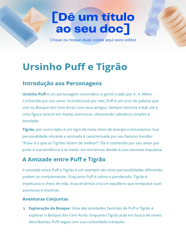 Amizade entre Puff e Tigrão | PDF