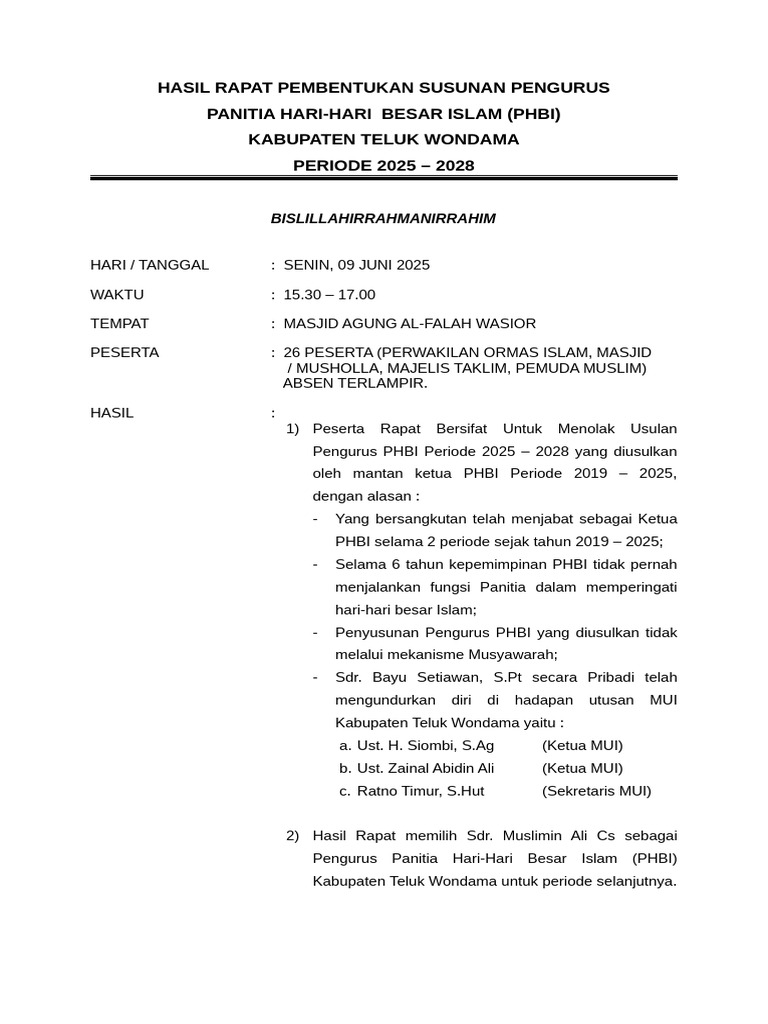 Ketua PHBI Terpilih 2025-2028 | PDF