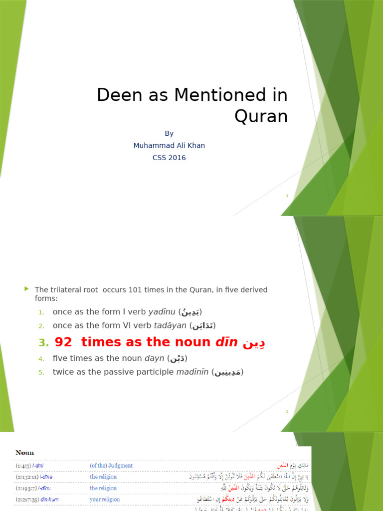 Deen in the Quran: Usage Analysis | PDF