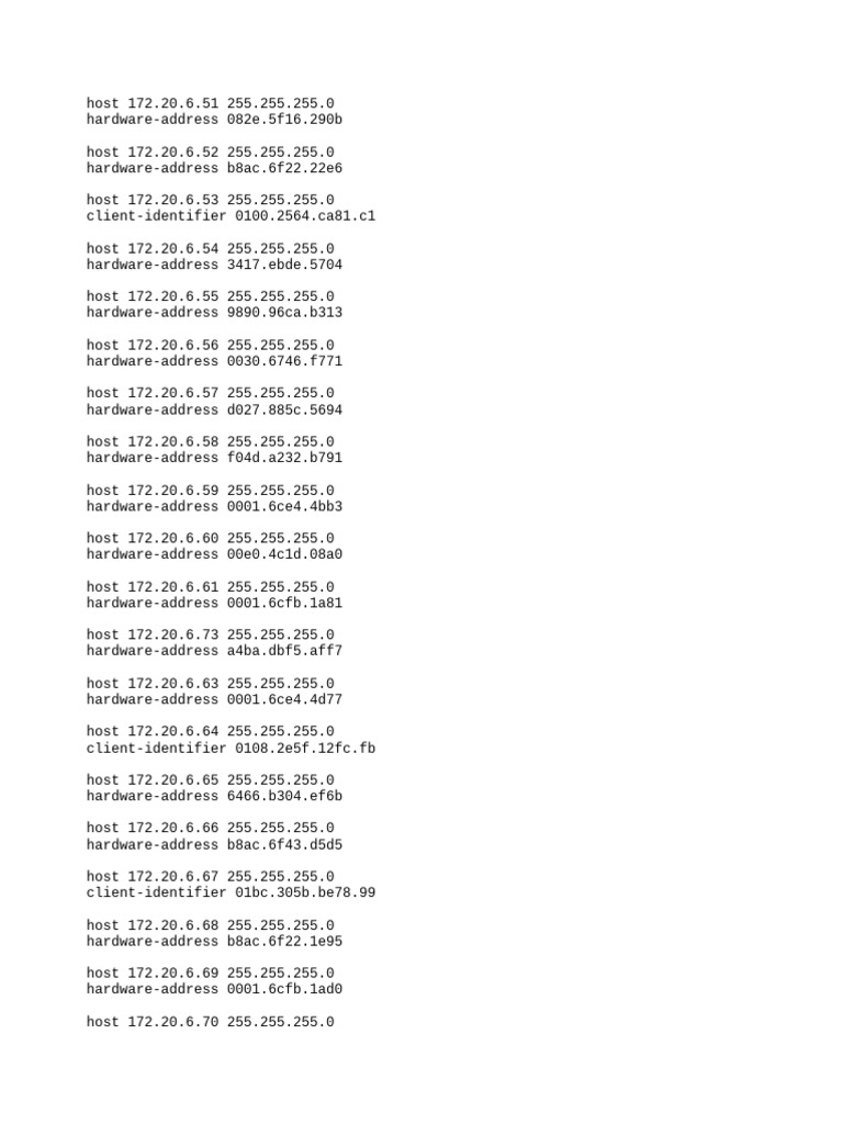DHCP Host and Hardware Addresses List | PDF