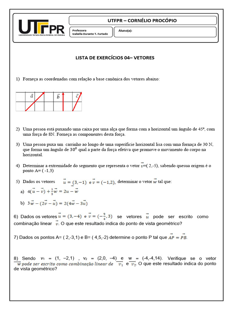 Exercícios de Vetores e Geometria | PDF | Vetor euclidiano | Ortogonalidade