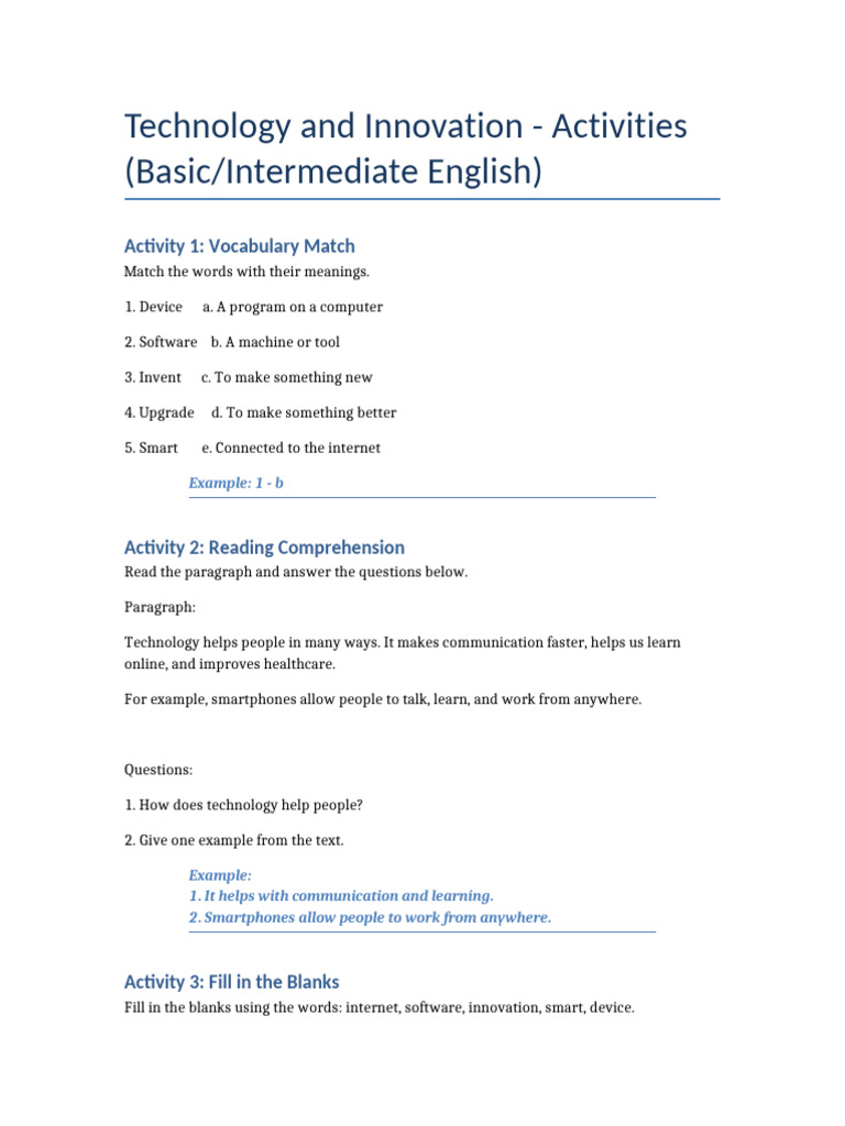 Technology and Innovation Activities Guide | PDF