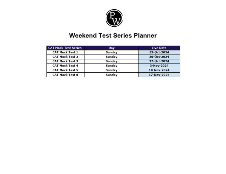 Weekend Test Series Planner - PDF Only | PDF