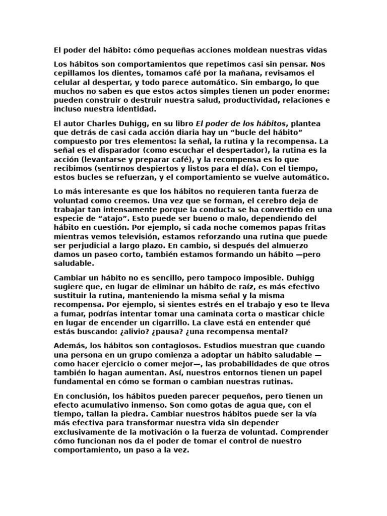 El poder de los hábitos en la vida diaria | PDF | Comportamiento ...