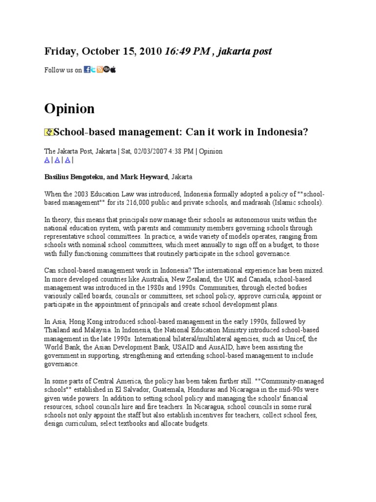 Opinion: Friday, October 15, 2010 16:49 PM , jakarta post ...