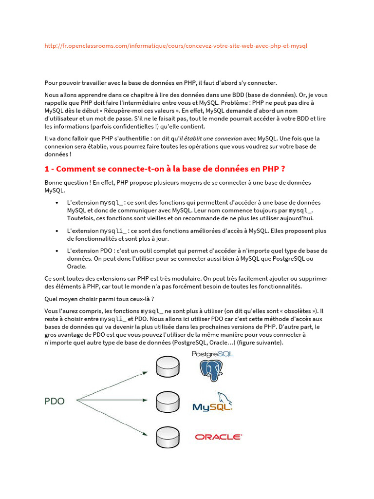 Connexion à MySQL avec PDO en PHP | PDF | MySQL | PHP