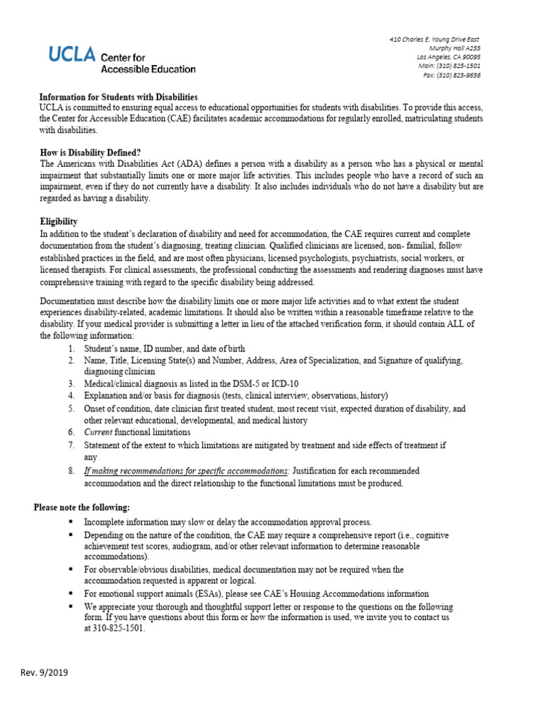 CAE Documentation for Disability Accommodations | PDF | Medical ...