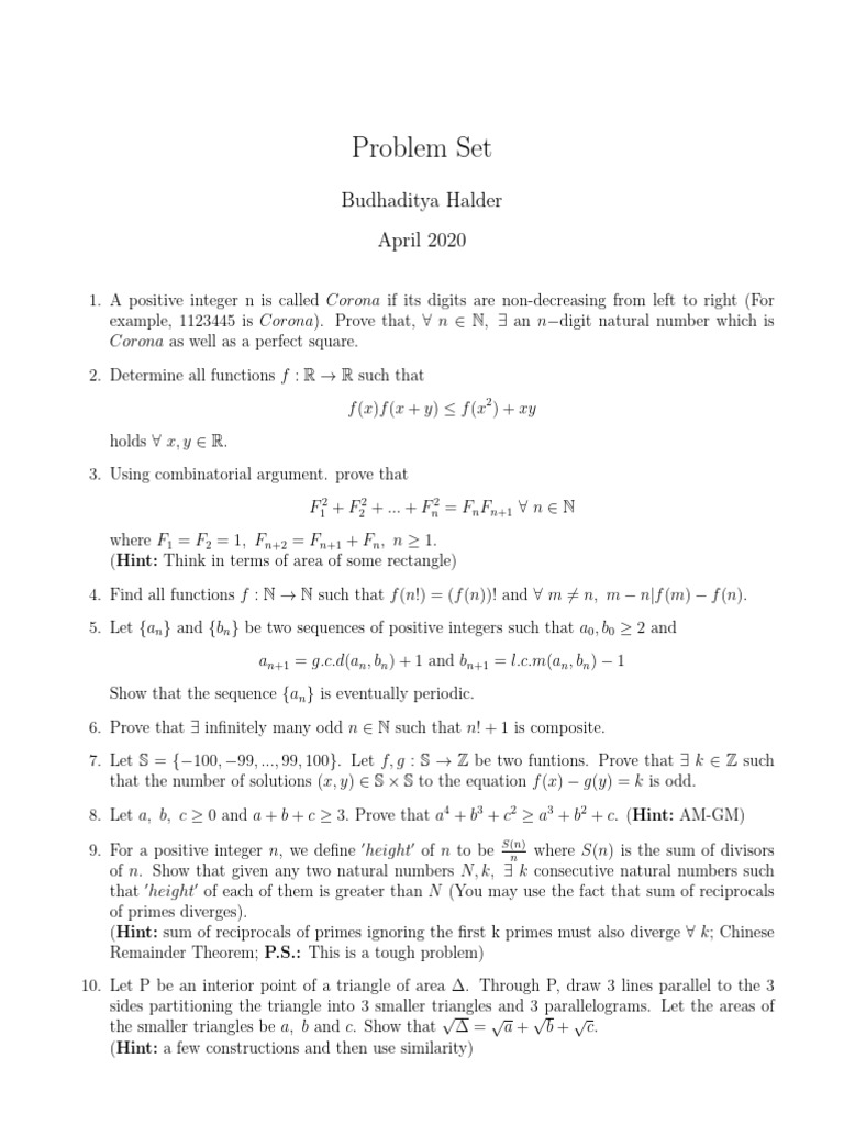 Advanced Math Problem Set Solutions | PDF | Prime Number | Polynomial