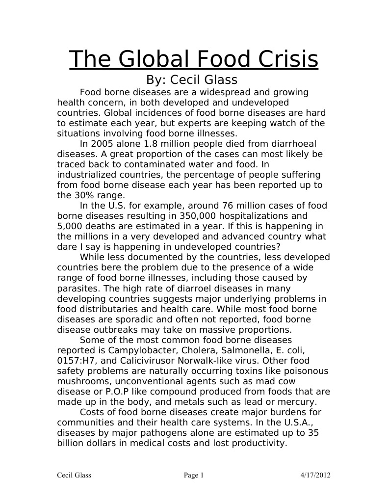 The Global Food Crisis | PDF | Foodborne Illness | Foods
