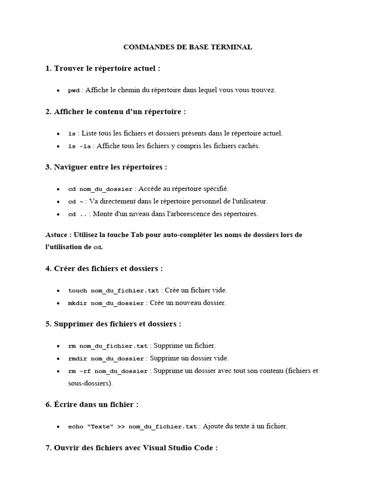 Commandes de base pour le terminal | PDF | Fichier texte | Fichier ...