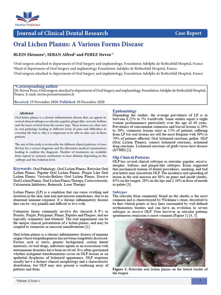 Oral Lichen Planus: Clinical Patterns and Management | PDF | Medical ...
