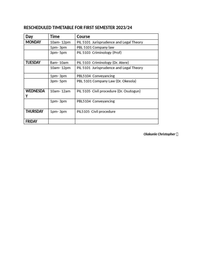 Tentative Timetable 500lv | PDF