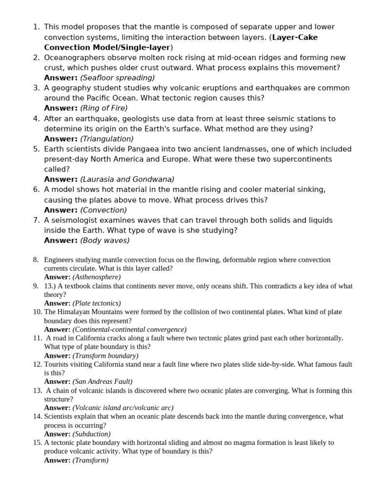 Oral Recitation Questions | PDF | Plate Tectonics | Volcano