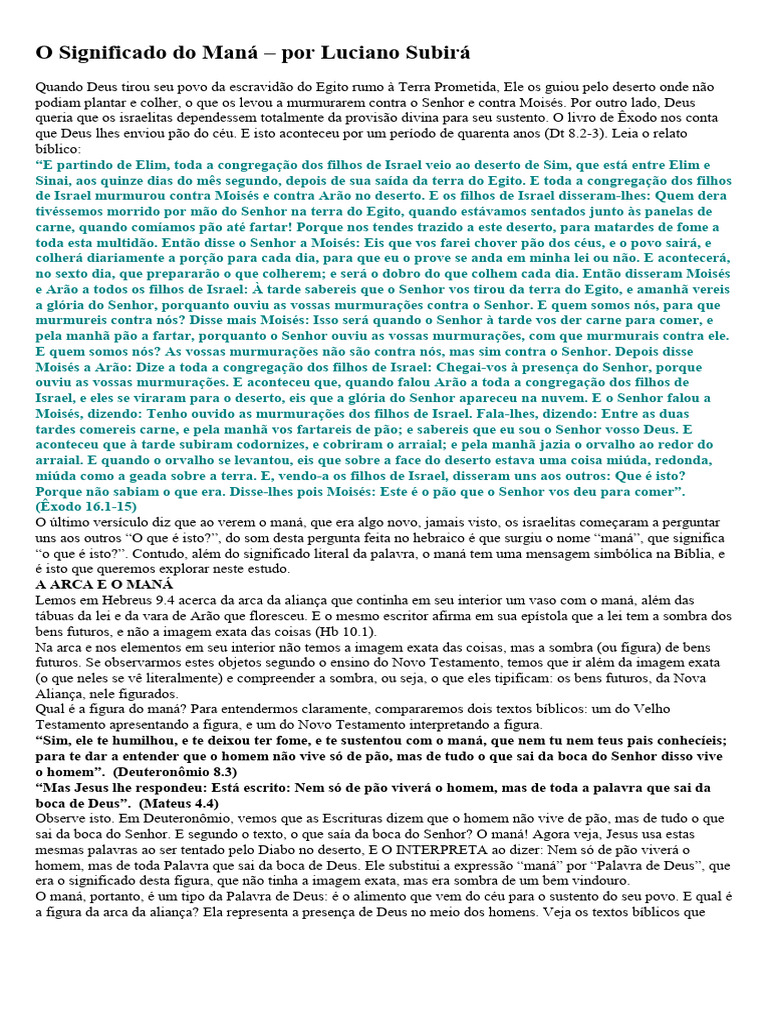 Significado do Maná na Bíblia | PDF | Arca da Aliança | Aarão