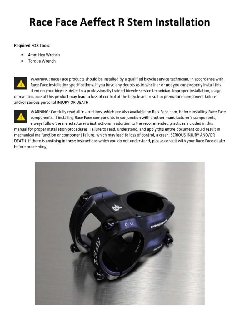 Race Face Aeffect R Stem Guide | PDF