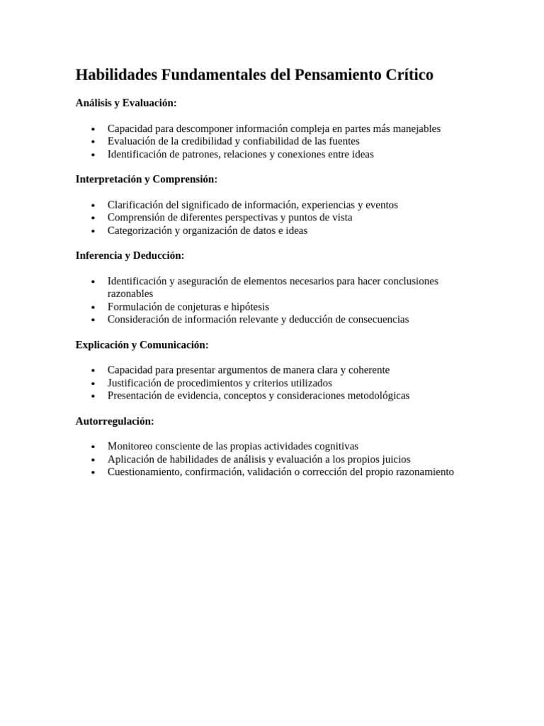 Habilidades Clave del Pensamiento Crítico | PDF