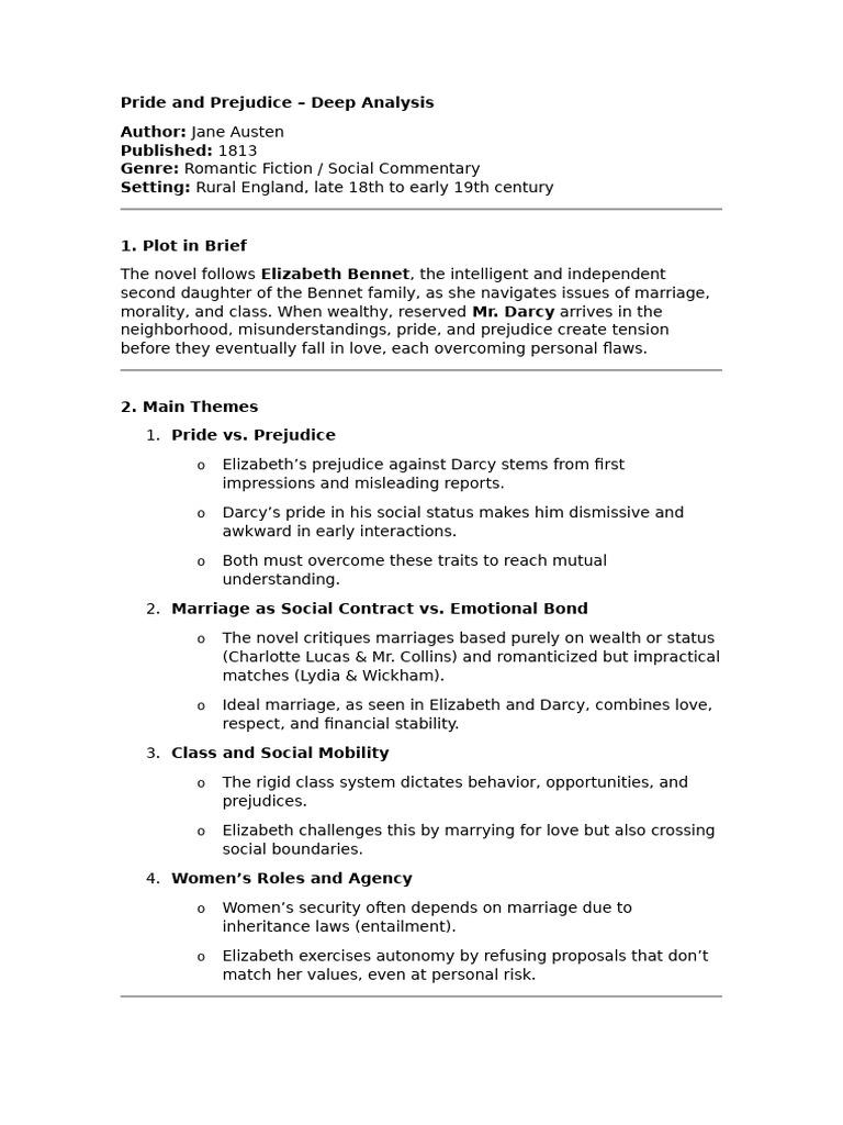 Analyzing Themes in Pride and Prejudice | PDF | Pride And Prejudice ...