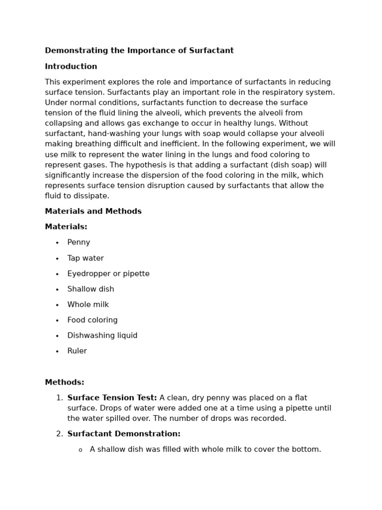 Importance of Surfactant in Lungs | PDF | Surfactant | Lung