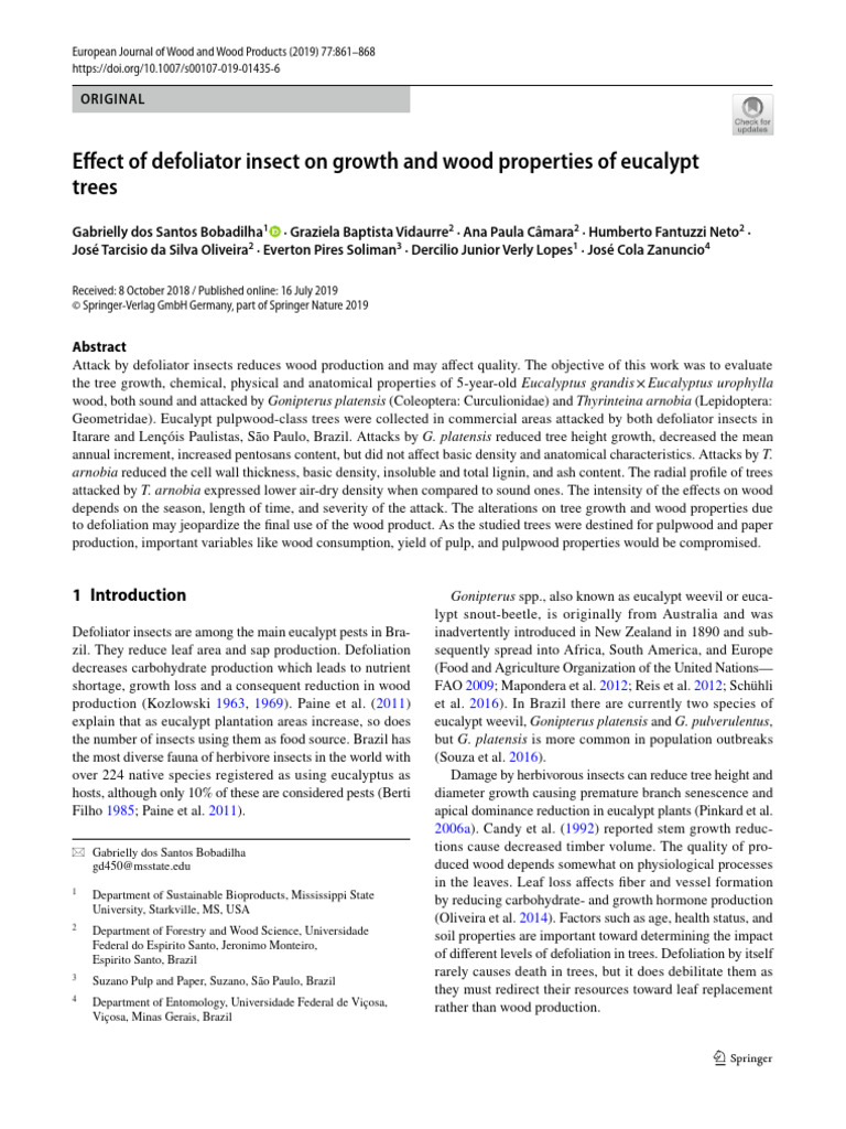 Impact of Insect Defoliation on Eucalyptus Wood | PDF | Wood | Eucalyptus