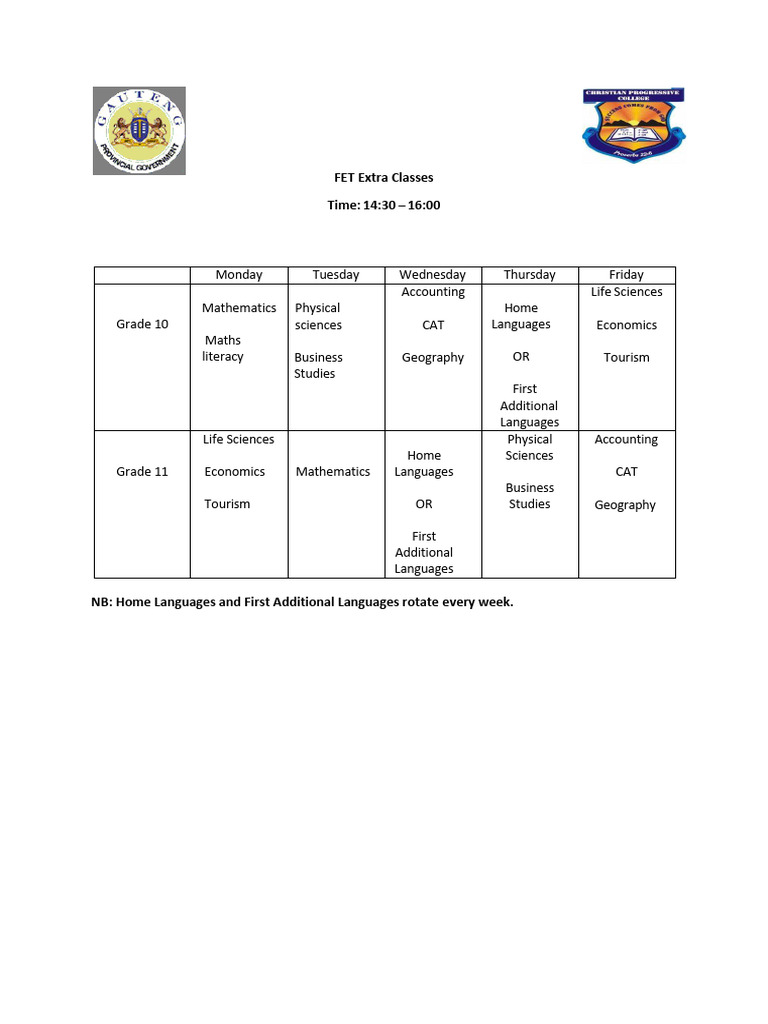 Extra Class Timetable Term 3 - 021330 | PDF