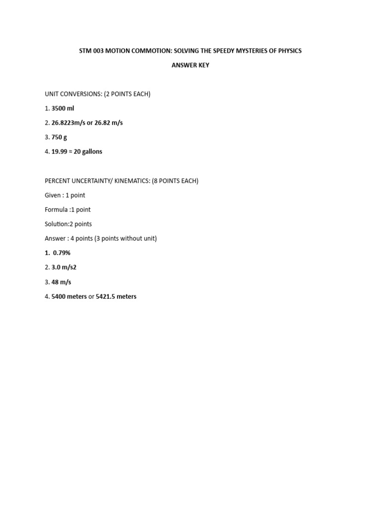 STM 003 Motion Commotion Answer Key | PDF