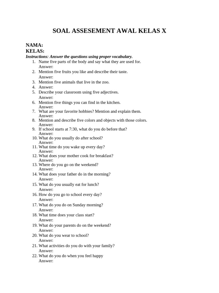 Kelas X: Soal Assessment Awal | PDF