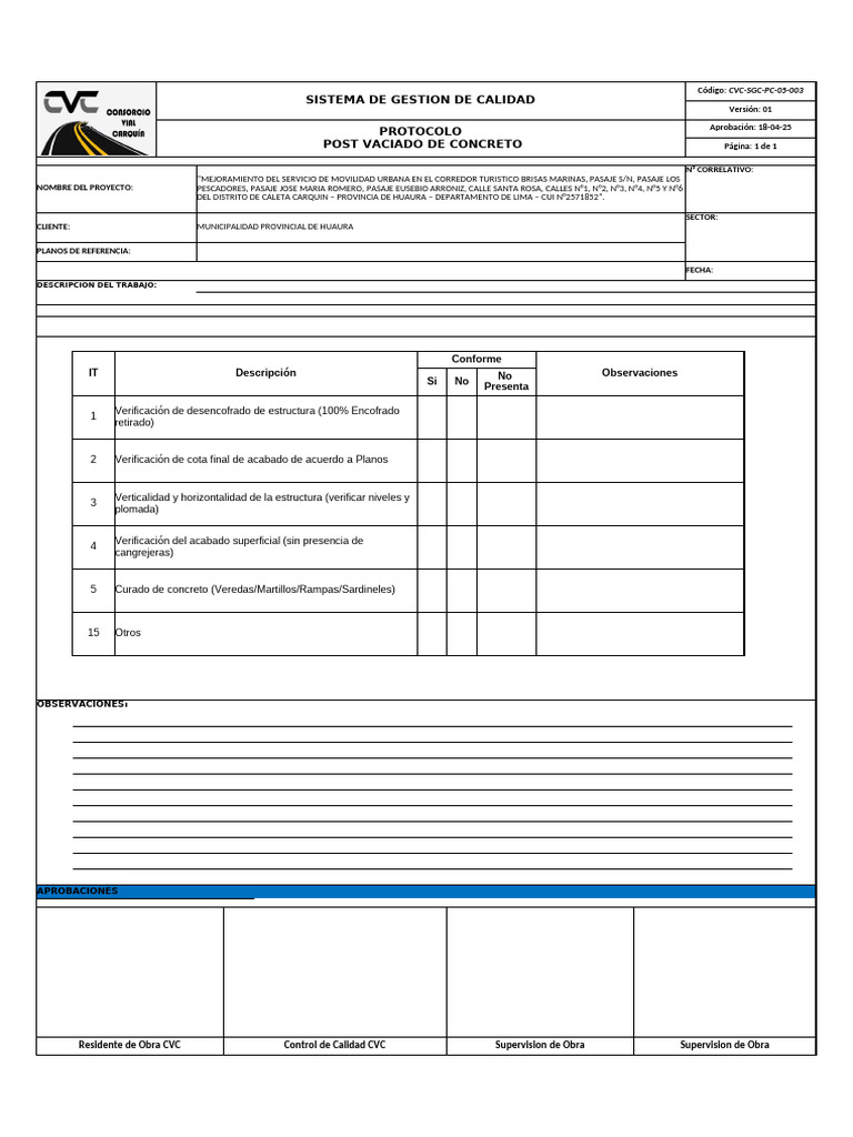 CVC-SGC-PC-05-003 Post Vaciado | PDF | Producción y fabricación ...