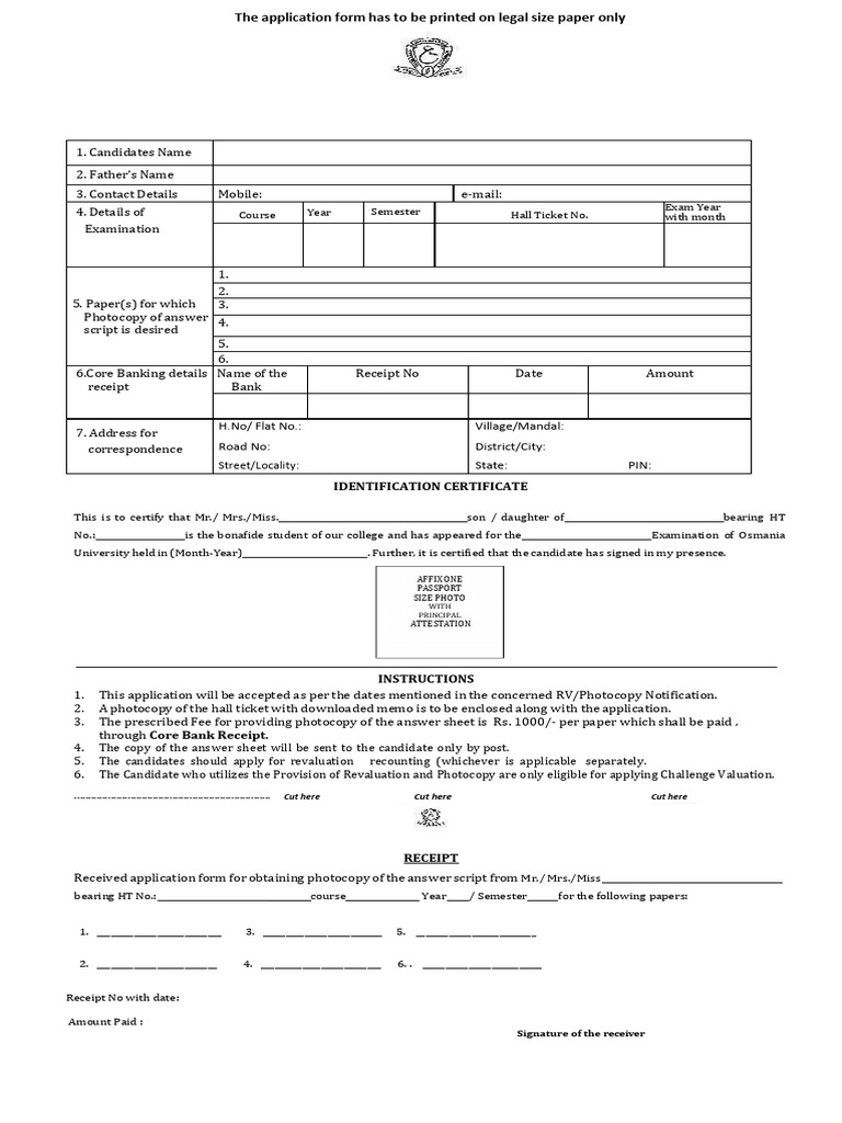 Osmania University Photocopy Application | PDF