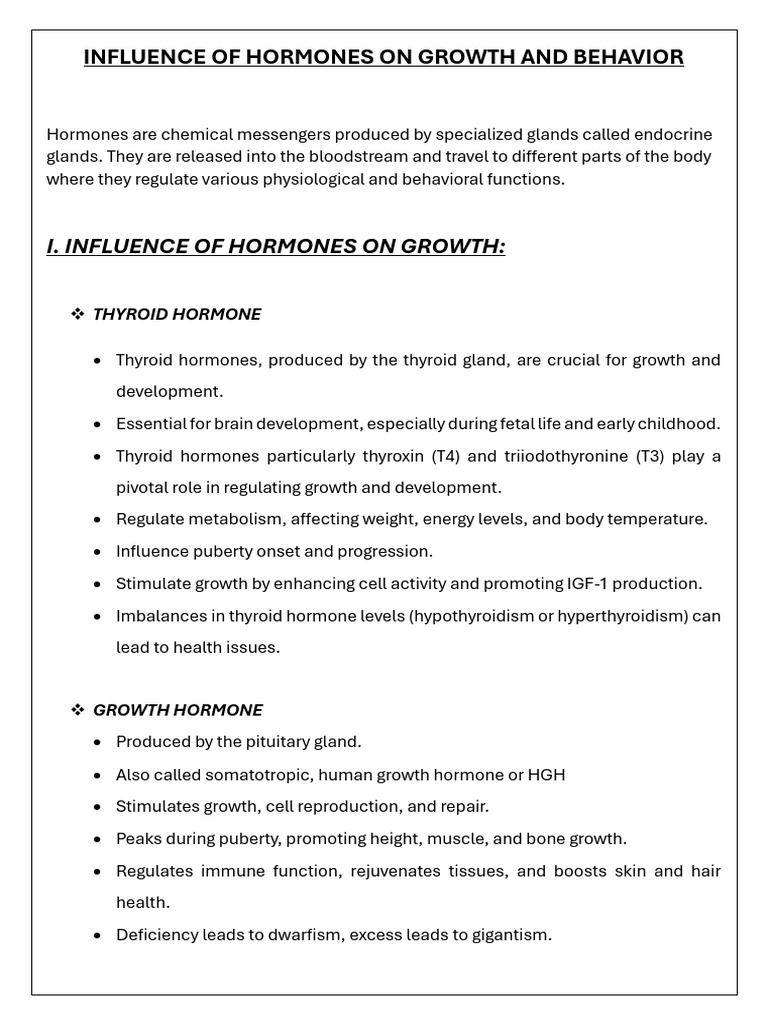 Influence of Hormones On Growth and Behavior | PDF | Cortisol | Hormone