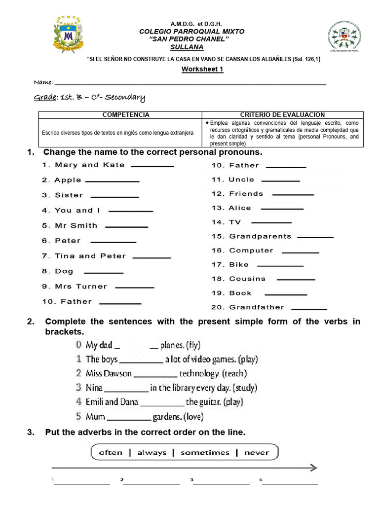 English Grammar Worksheet for 1st Grade | PDF