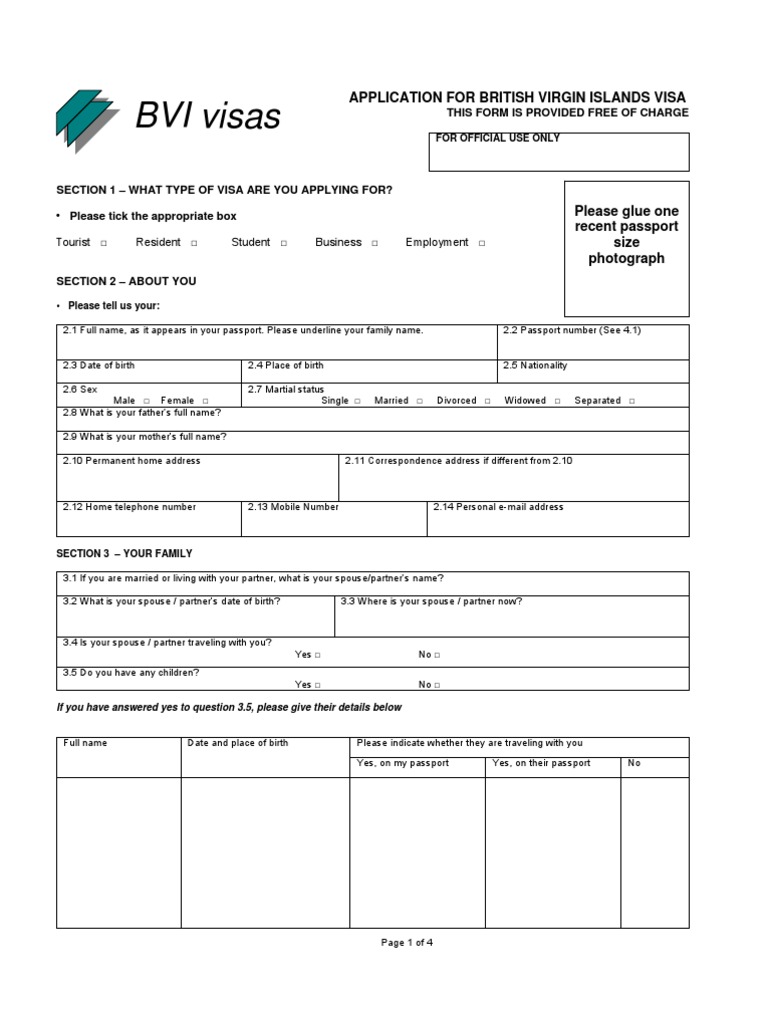 British Virgin Islands Visa Application British Virgin Islands