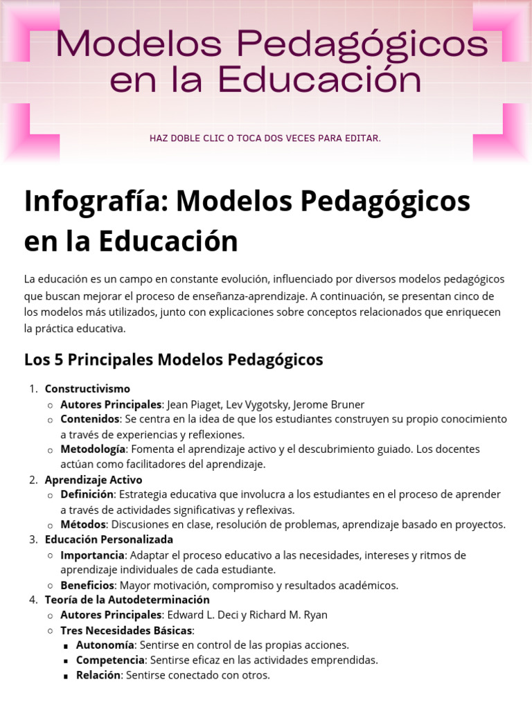 Modelos Pedagógicos en Educación | PDF | Aprendizaje | Teoría del ...