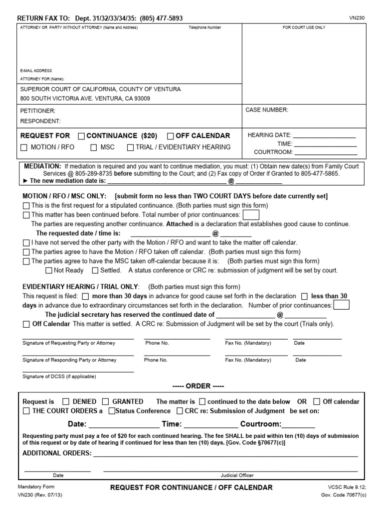 Request for Court Continuance Form | PDF | Common Law | Separation Of ...