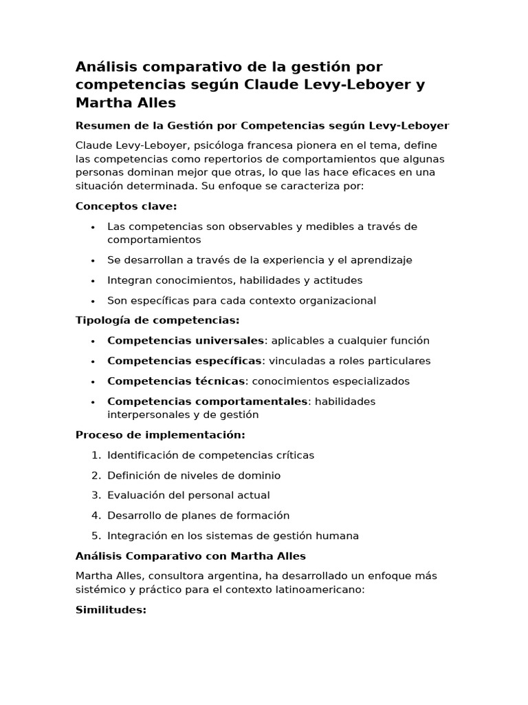 Gestión por Competencias: Análisis Levy-Leboyer y Alles | PDF | Gestión ...