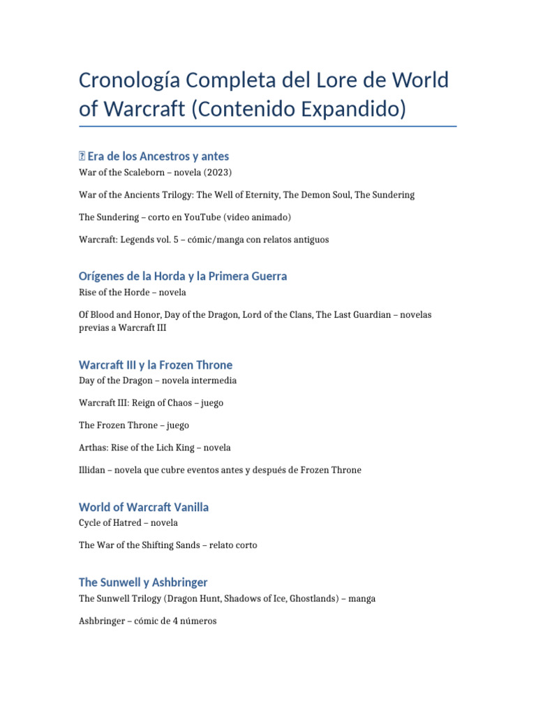 Cronología Completa de Warcraft | PDF
