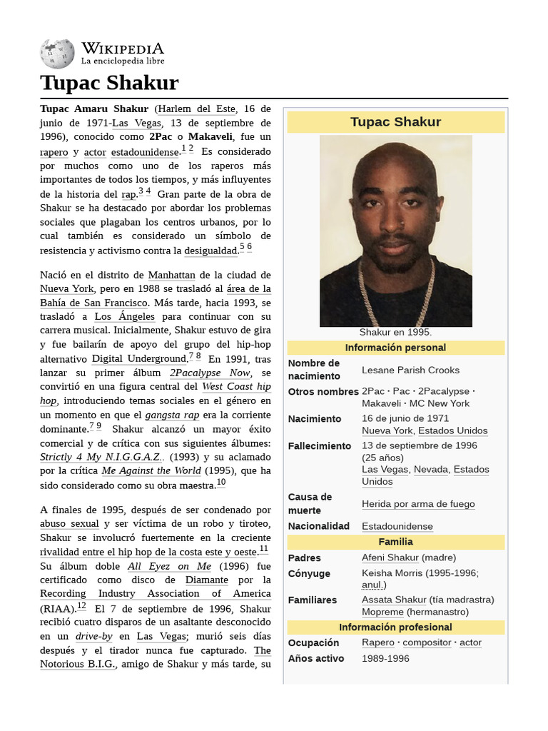 Tupac Shakur: Vida y legado musical | PDF