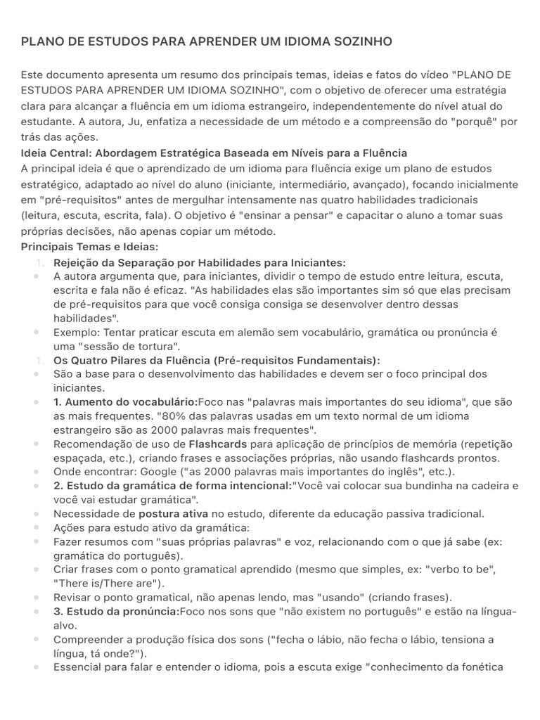 Plano de Estudos para Aprender Idiomas | PDF | Fluência | Aprendizado