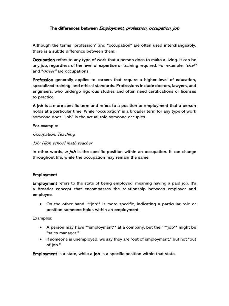 Distinguishing Employment, Occupation, and Job | PDF