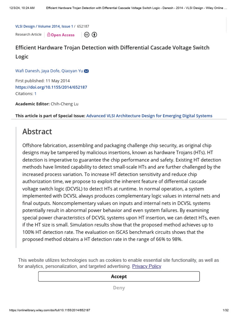 Hardware Trojan Detection via DCVSL | PDF | Logic Gate | Cmos