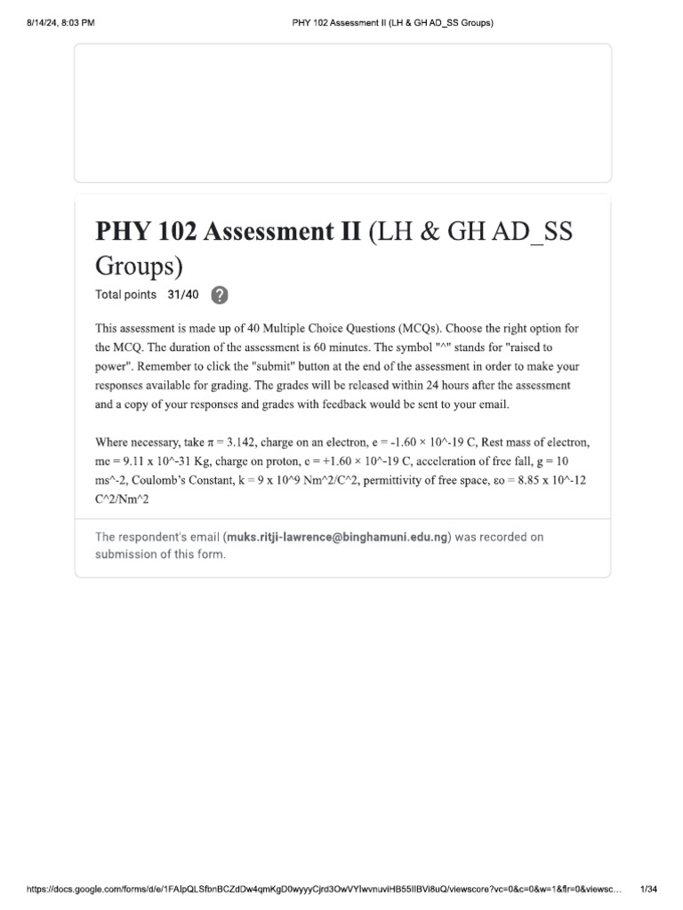 Phy 102 Test | PDF