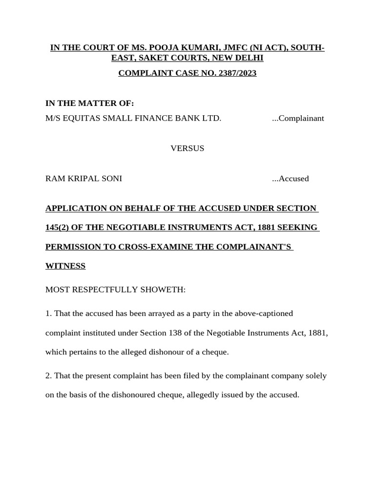 Application 145 (2) Ni Act | PDF | Cheque | Justice