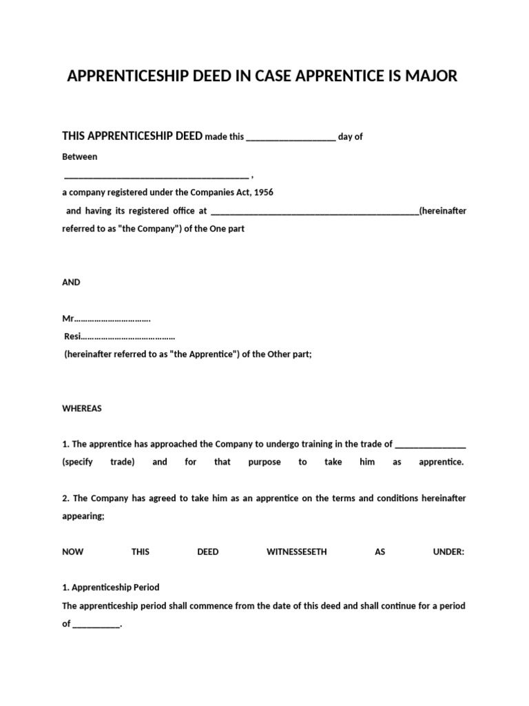 Apprenticeship Deed in Case Apprentice Is Major | PDF | Apprenticeship