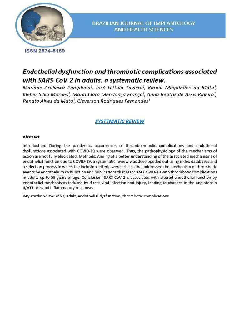Endothelial Dysfunction and Thrombotic Complications Associated With ...