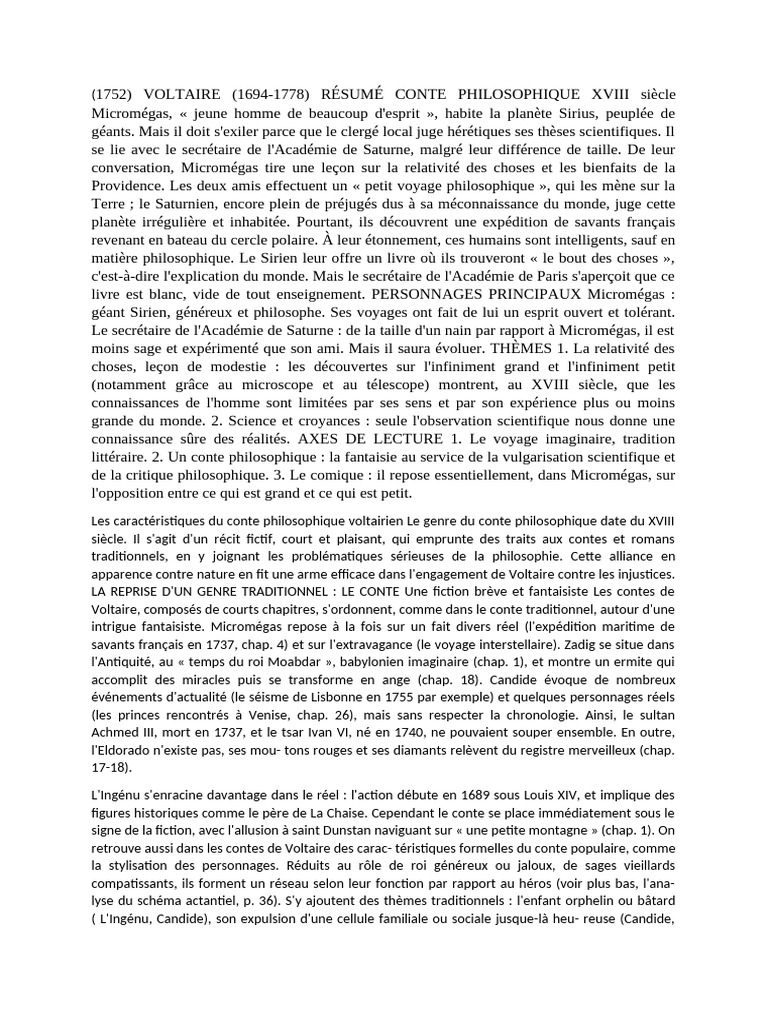 Micromégas : Voyage philosophique de Voltaire | PDF